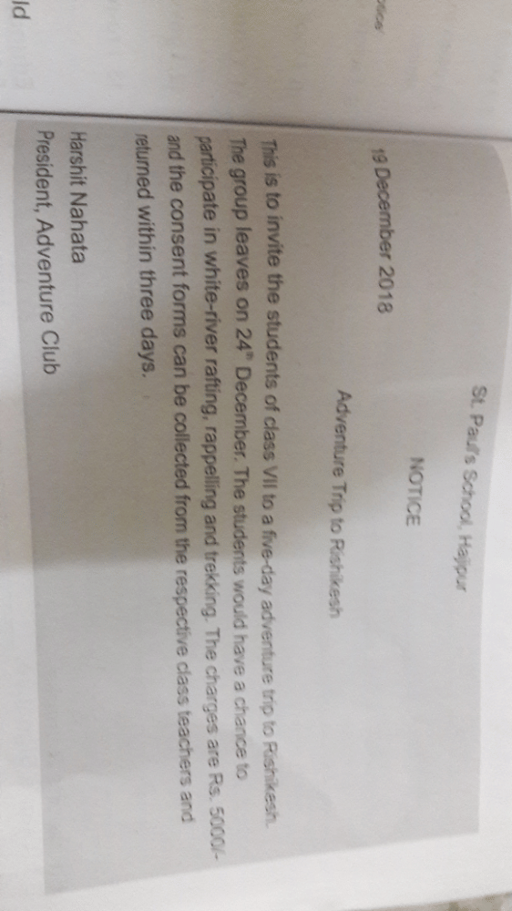 Learning to write: Notice Writing - Class 7