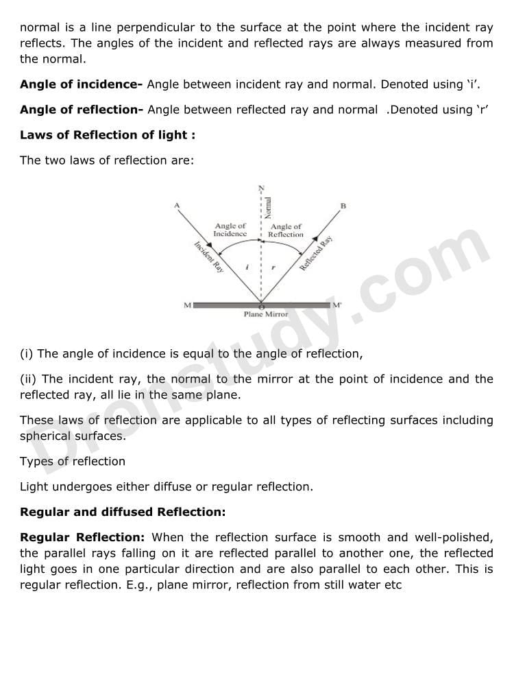 NOTES OF LIGHT CLASS 10