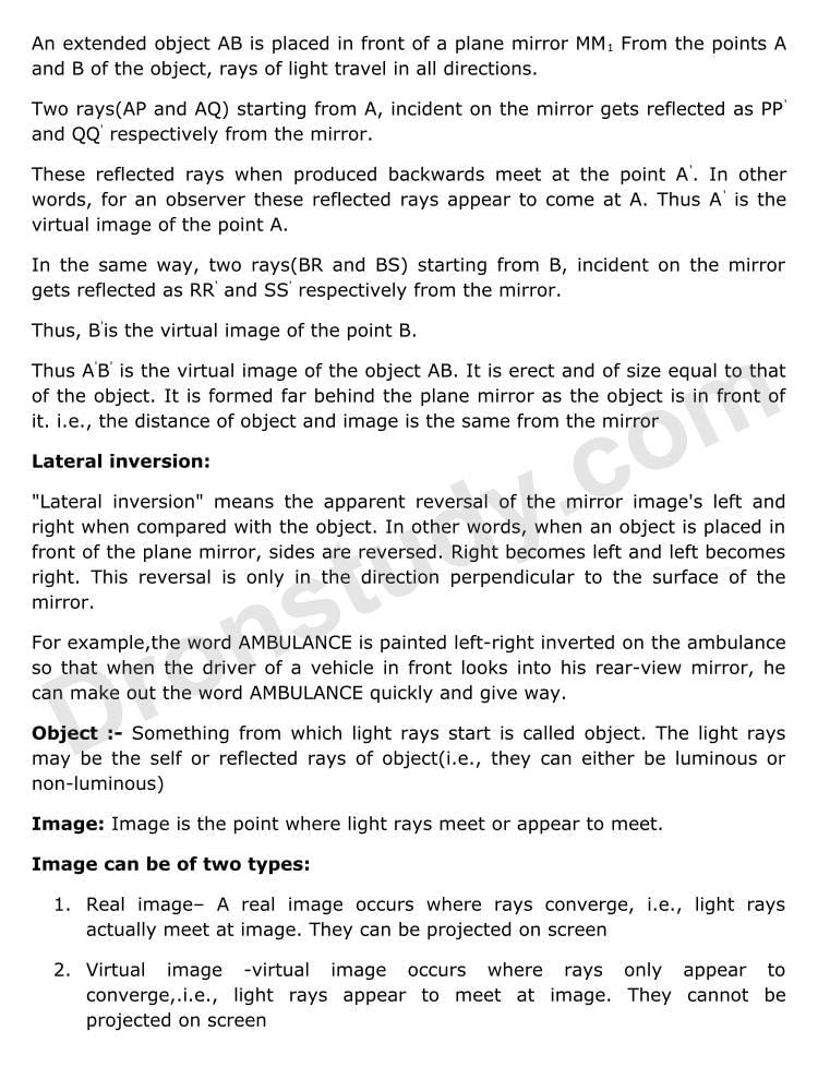 NOTES OF LIGHT CLASS 10