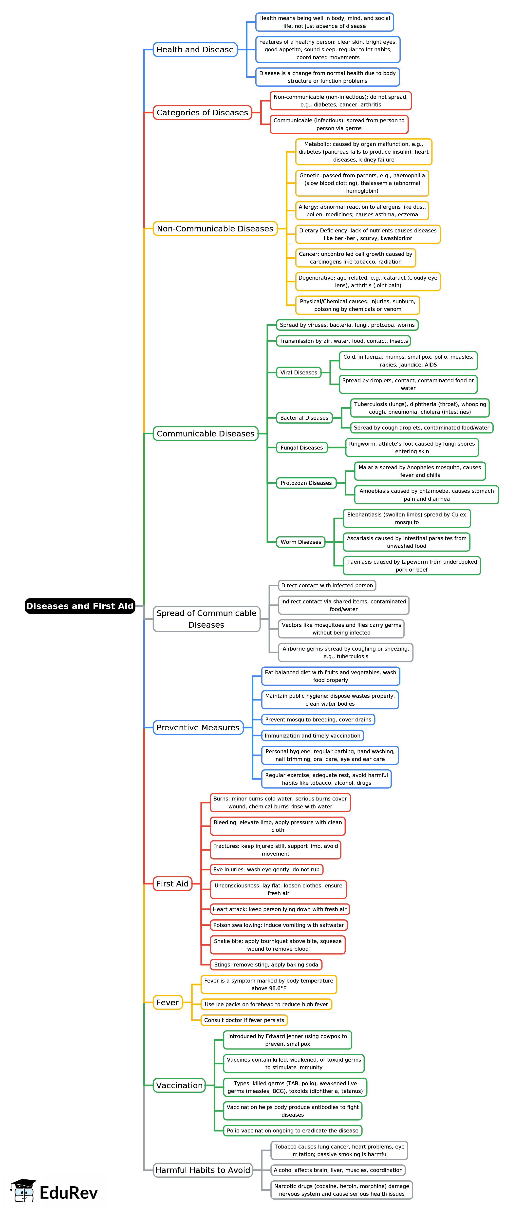 Mind Map: Diseases and First Aid | Basic Technology for JSS 2