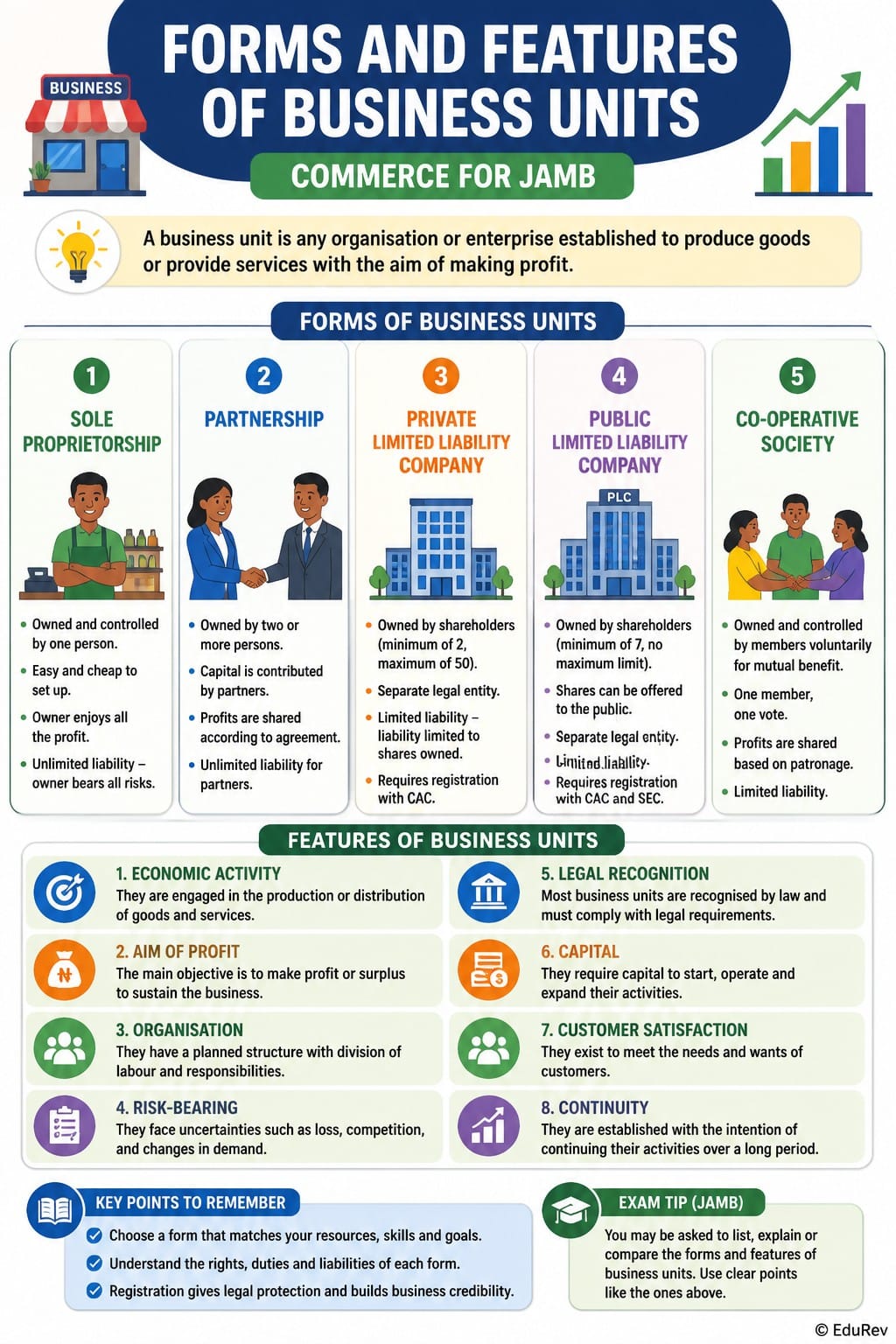 Infographic Forms and Features of Business Units - Commerce for JAMB