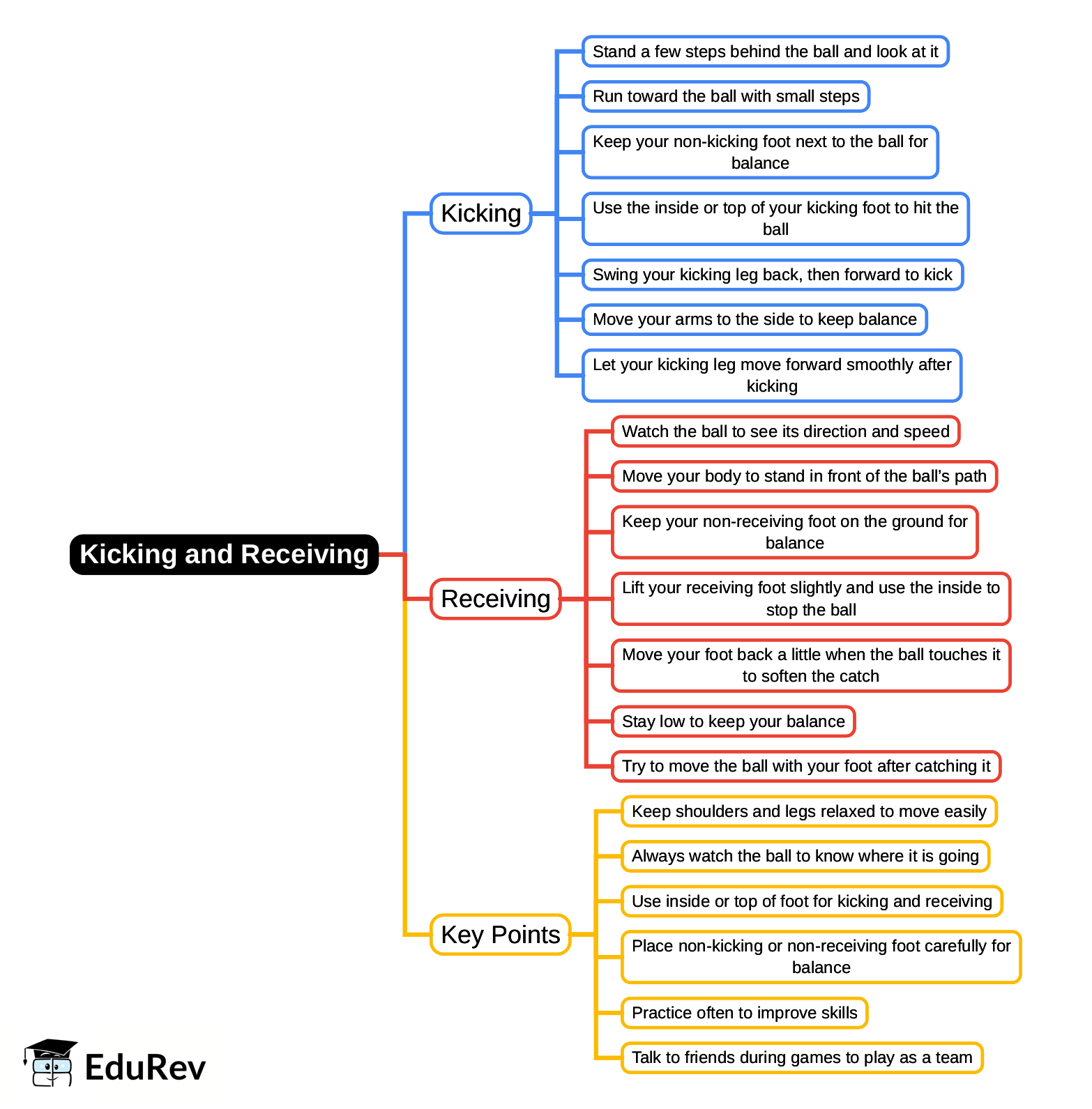 Mind Map: Kicking and Receiving | Physical Education and Well Being (Khel Yoga) Class 5