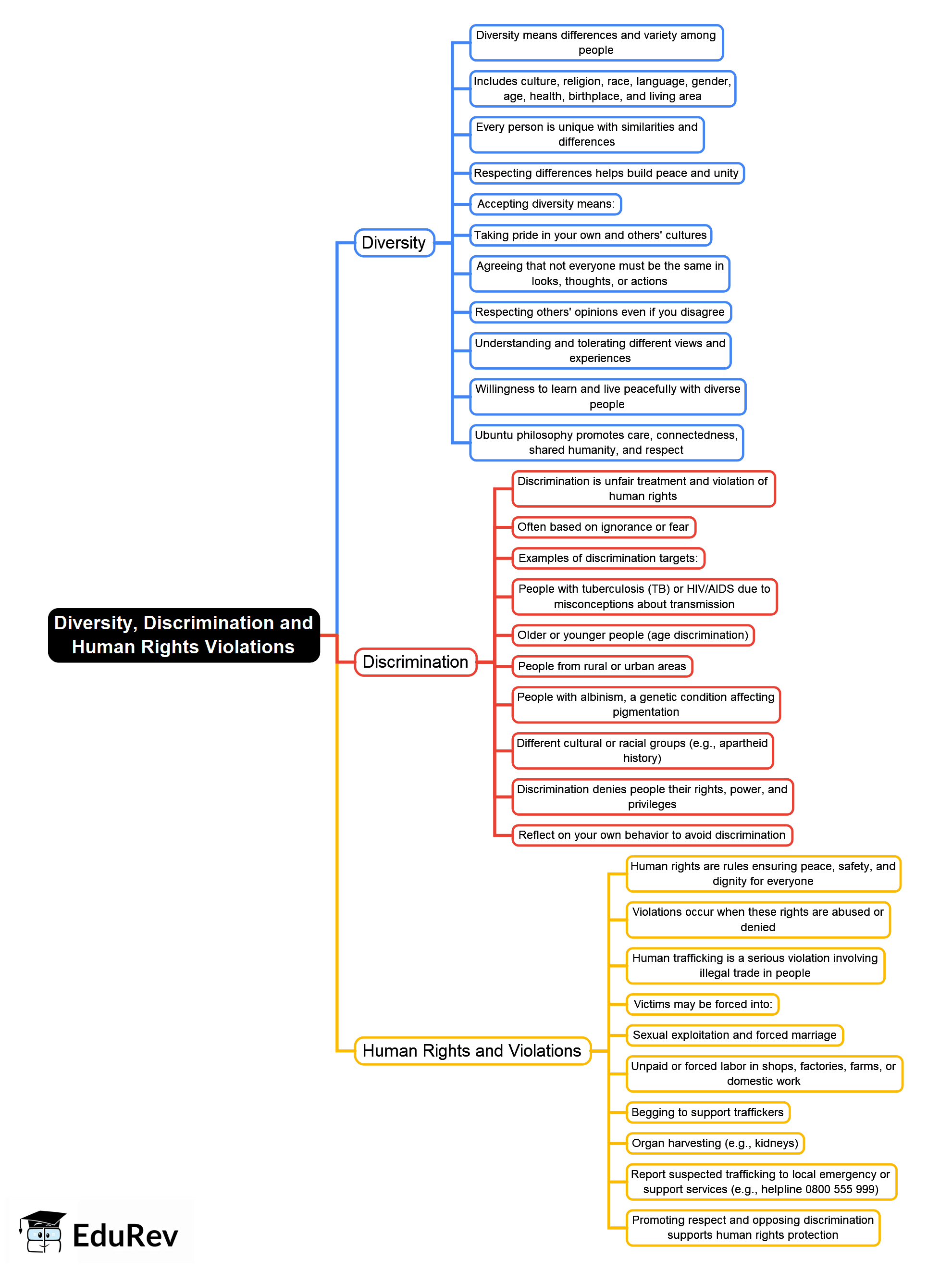 Diversity, Discrimination and Human Rights Violations Mind Map - Grade