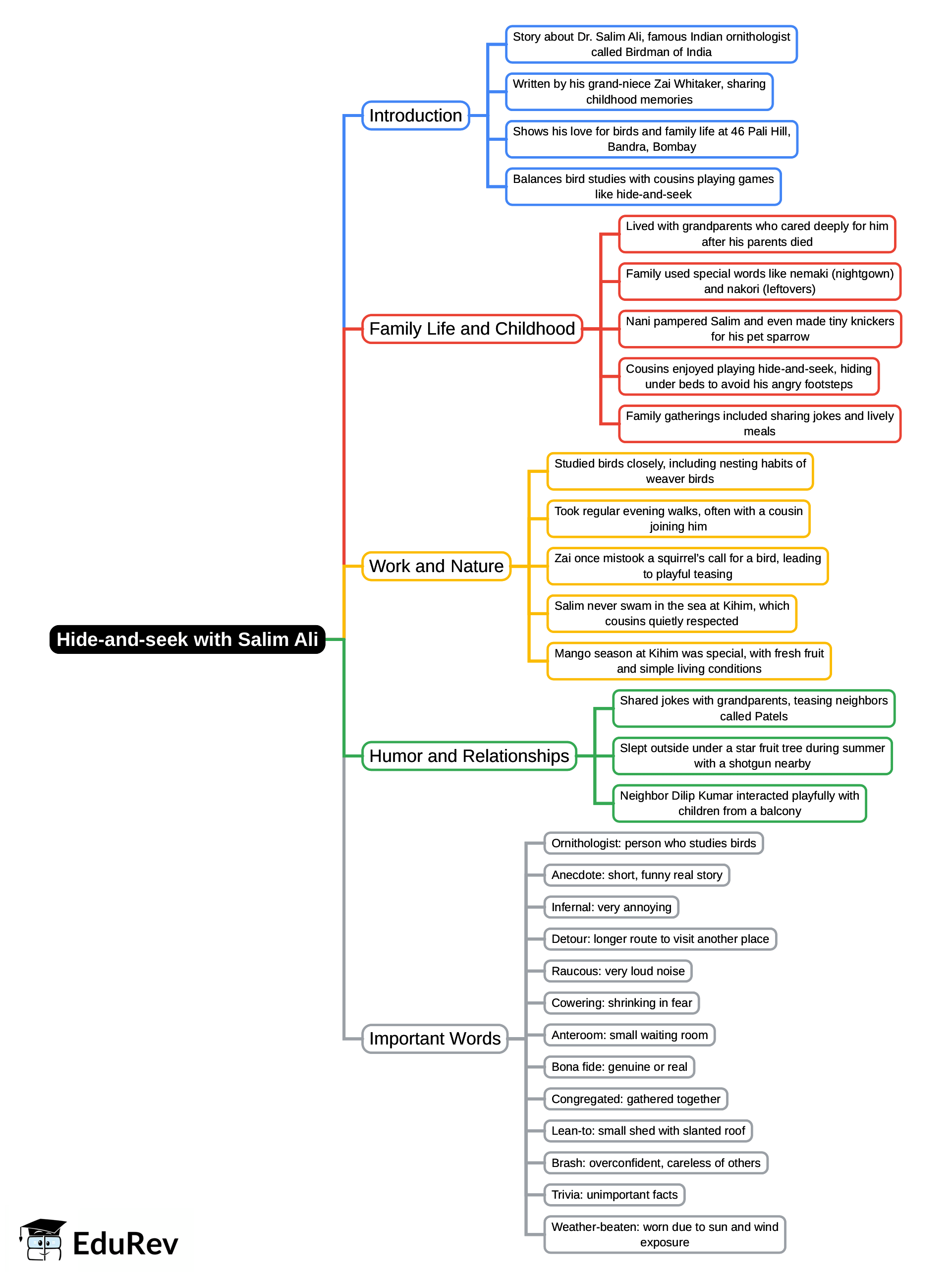 Mind Map: Hide-and-seek with Salim Ali | English Class 6 ICSE