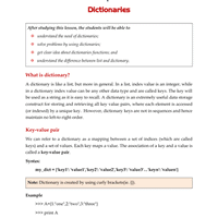 Textbook - Dictionaries, Computer Science (Python), Class 11 PDF Download