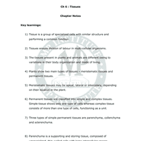 Tissues (Chapter 6) Notes, Class 9 (IX) Science PDF Download