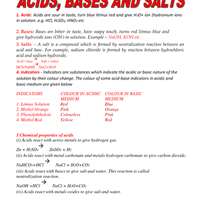 Acid Base and Salt - Class notes, Class 10, CBSE, NCERT PDF Download