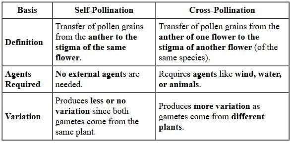 Q16: Differentiate between self-pollination and cross-pollination. Which one of the two is better for the survival of species? Give reason to justify your answer. &nbsp;(3 Marks)