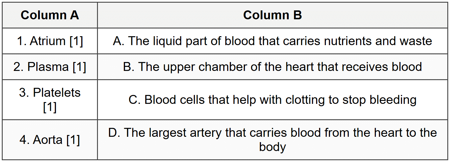 Section C: Match the Column