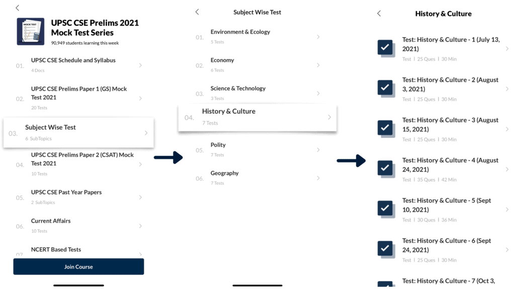 Subject-wise Mock Tests of History available under the UPSC Mock Test Series of EduRev 