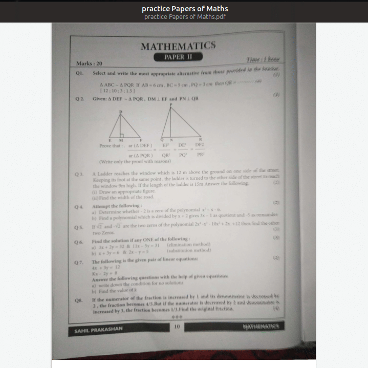 Mathematics Paper 2 - Class 10 PDF Download