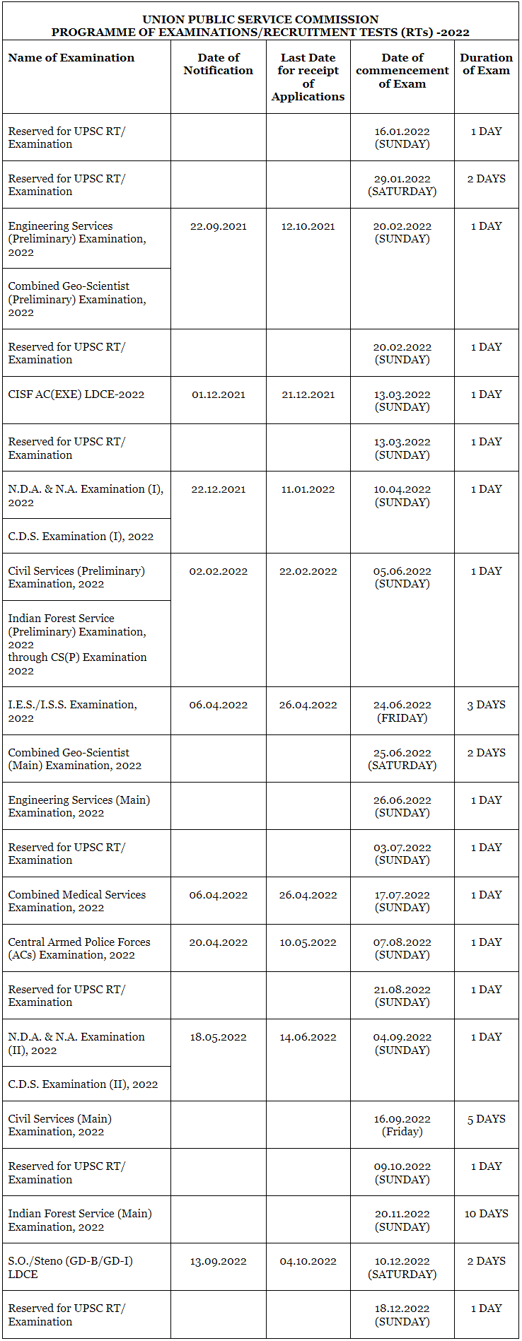 UPSC Calendars | News & Notifications: UPSC