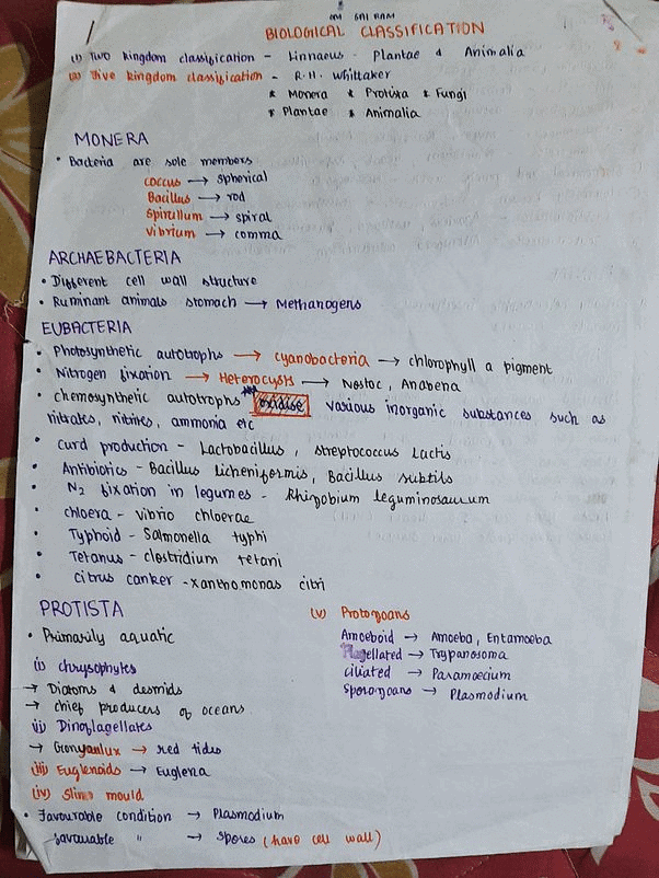 Sample notes of Biological Classification