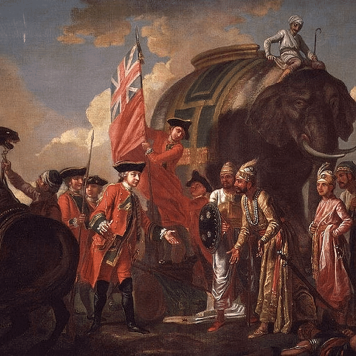 Mir Jafar and Robert Clive after the Battle of Plassey in 1757.