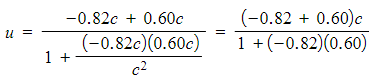Example: A rocket moves to the right with speed 0.60c relative to the ground.