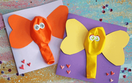 Craft Ideas: Balloon Elephant Card | Hands on Art & Craft - Class 1