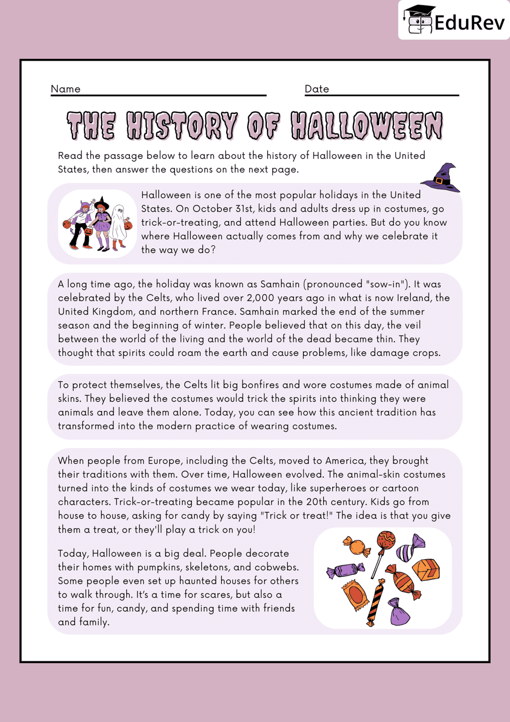 Printable worksheet: Halloween | Worksheets with Solutions for Class 5