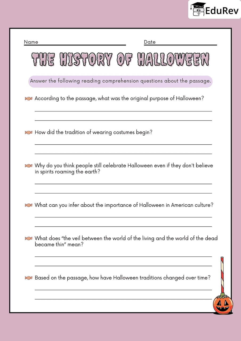 Printable worksheet: Halloween | Worksheets with Solutions for Class 5