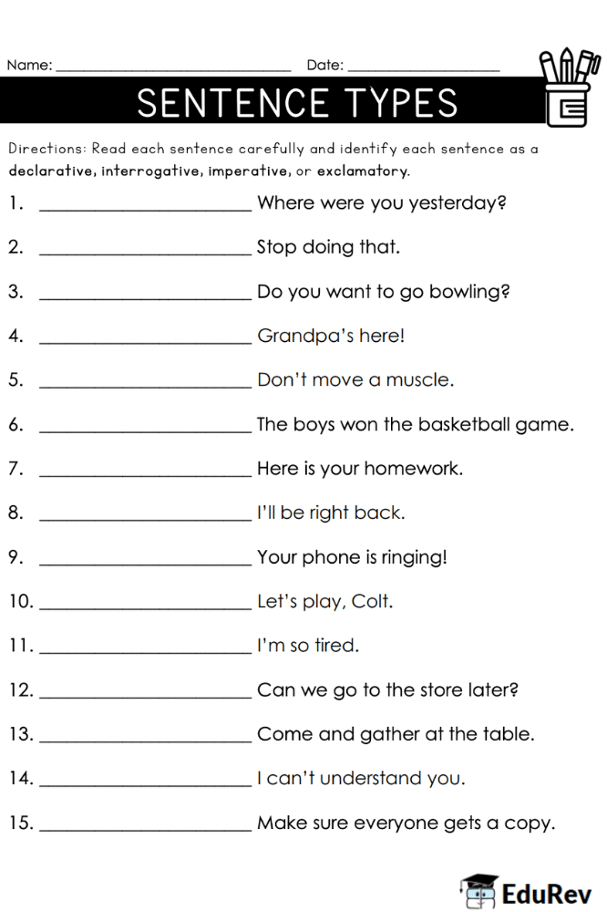 Printable Worksheet: The Sentence | Worksheets with Solutions for Class 5