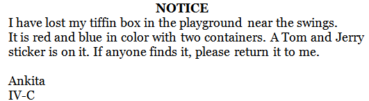 Worksheet Solutions: Notice Writing - 1 | Worksheets with Solutions for Class 5