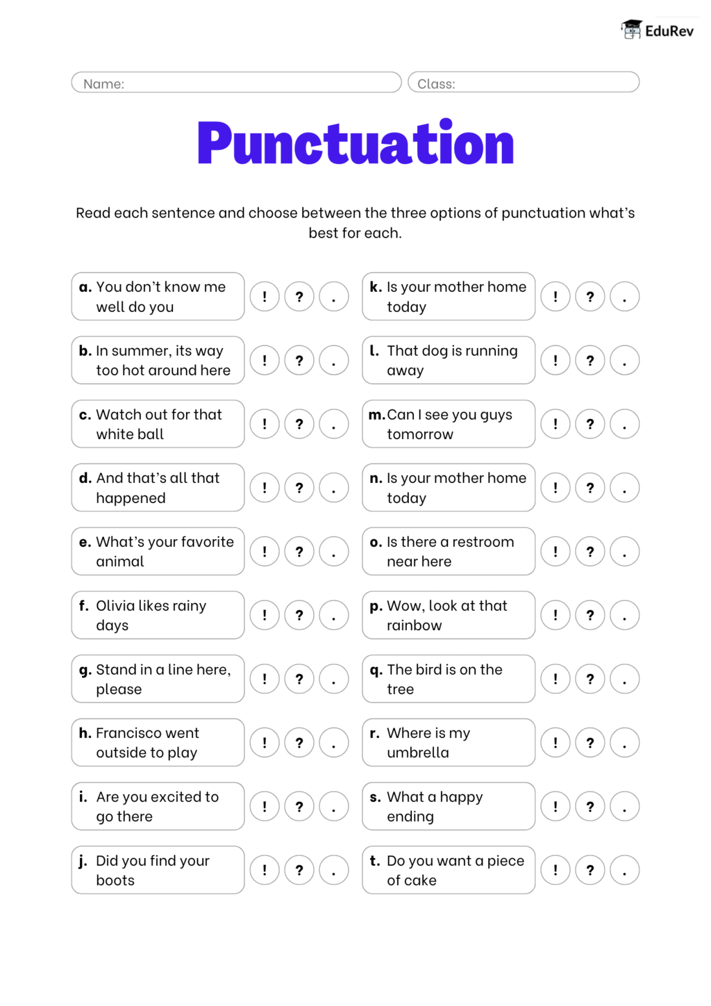 Visual Worksheet: Punctuation | English Grammar Class 3