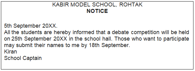 Worksheet Solutions: Notice Writing - Class 6