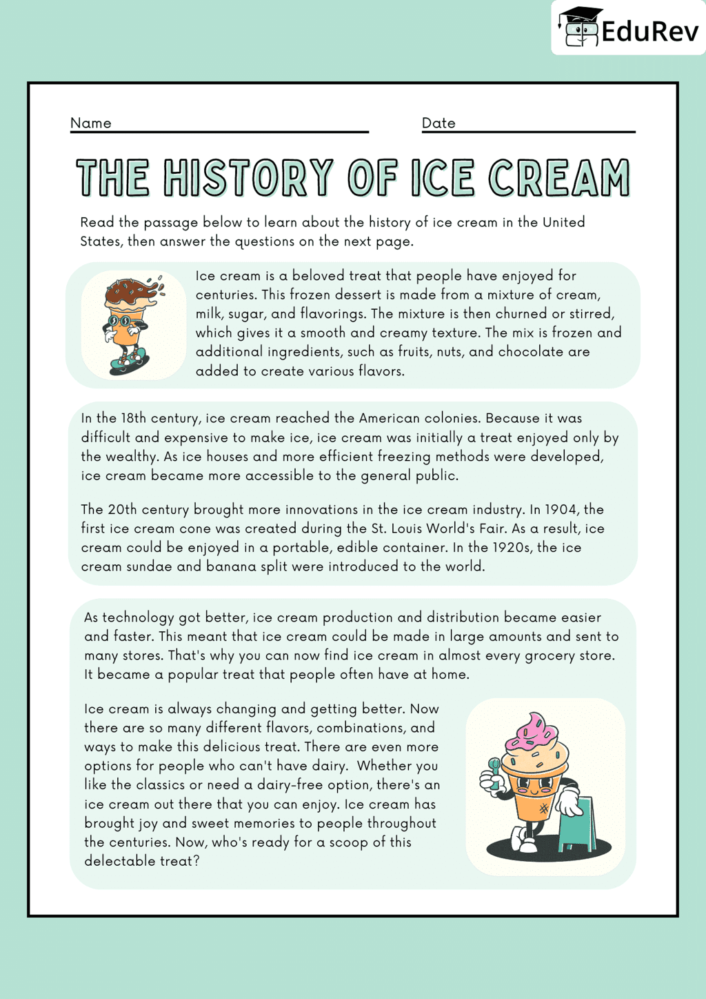 Printable worksheet: Ice Cream | Worksheets with Solutions for Class 5