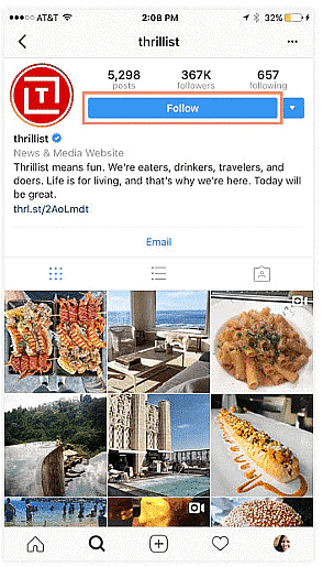 Following people on Instagram