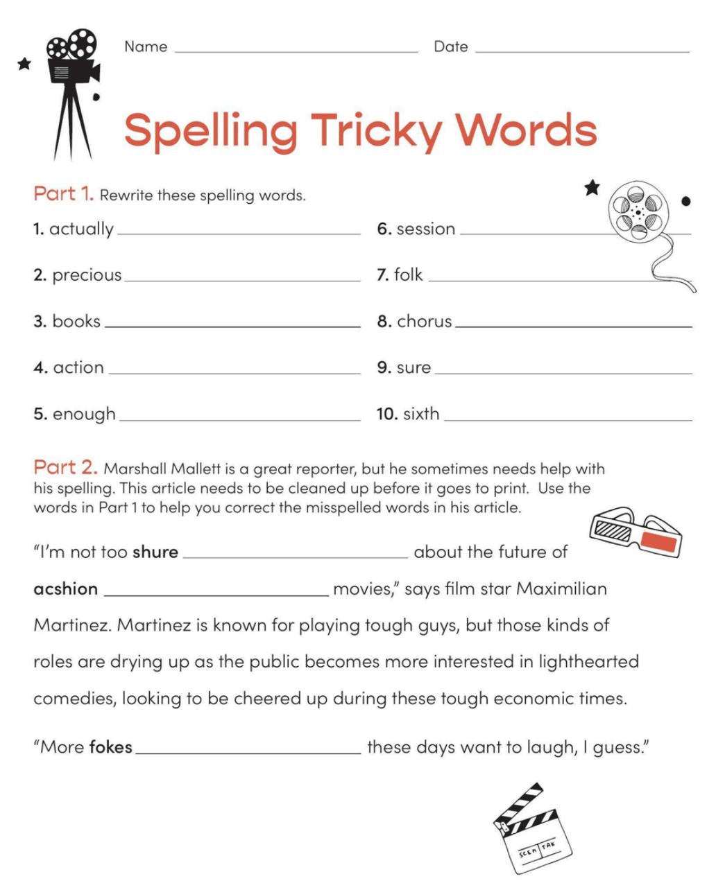 Visual Worksheet: Spellings | English Olympiad for Class 2