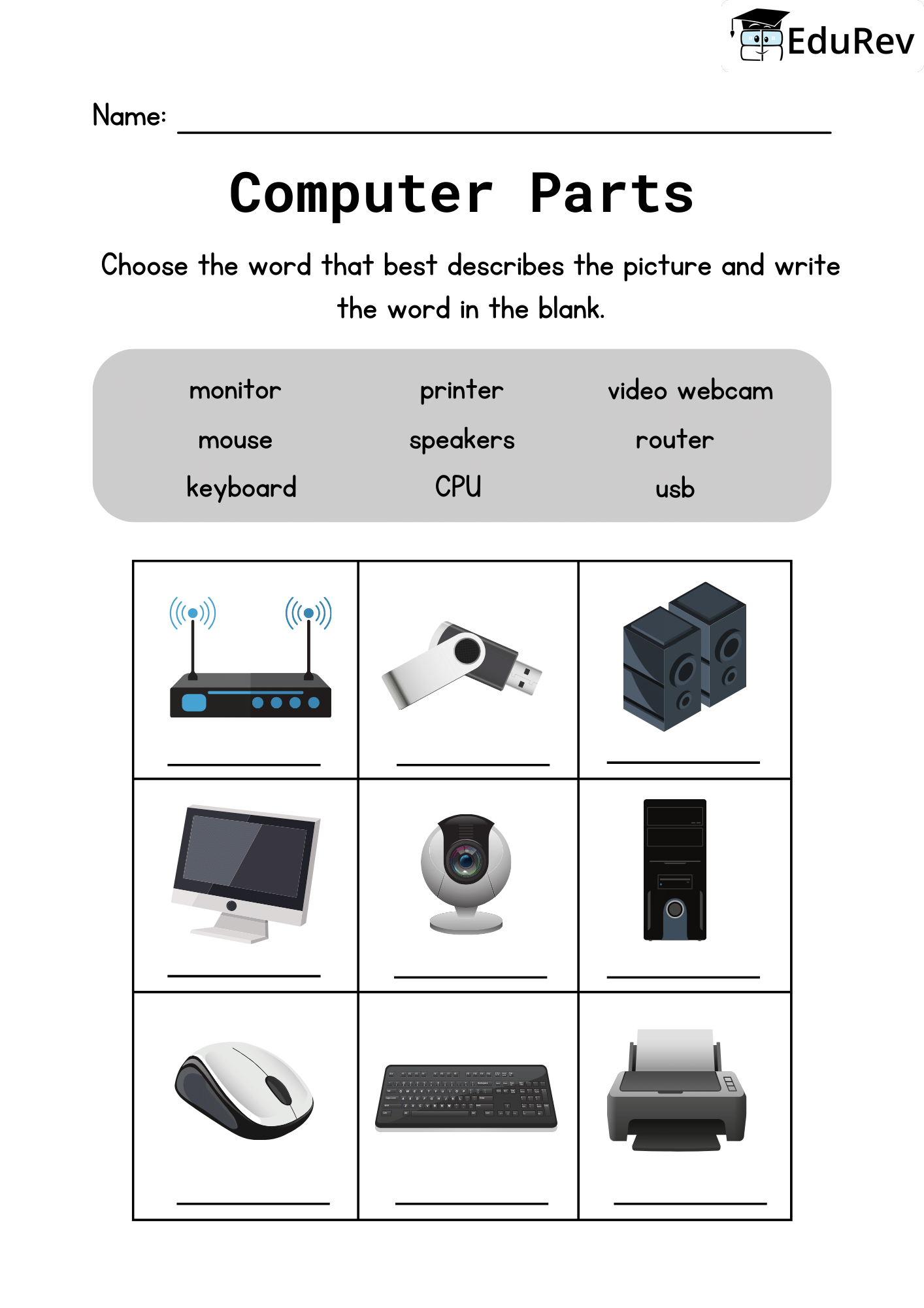 Visual Worksheets - Identify Parts of Computer | International Computer Science Olympiad Class 5