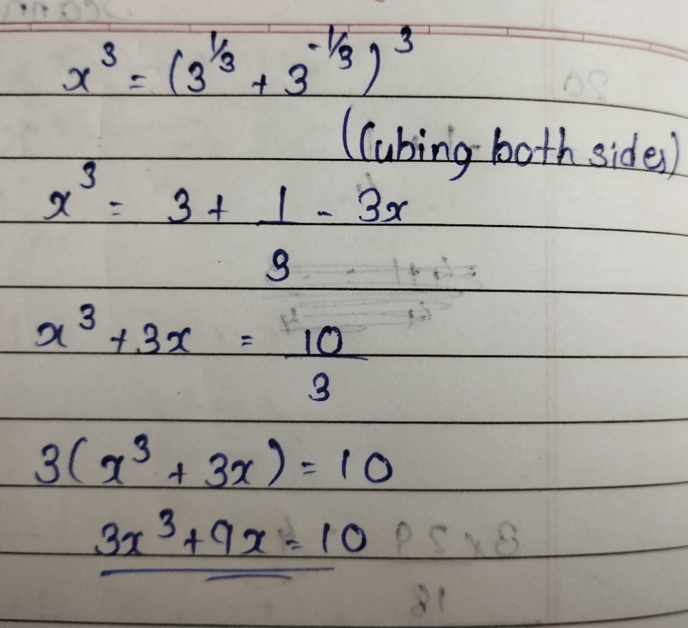 31x13 Math Answer If x=31/3+3-1/3then find value of 3x3-9xa)3b)9c)12d)10Correct answer is ...