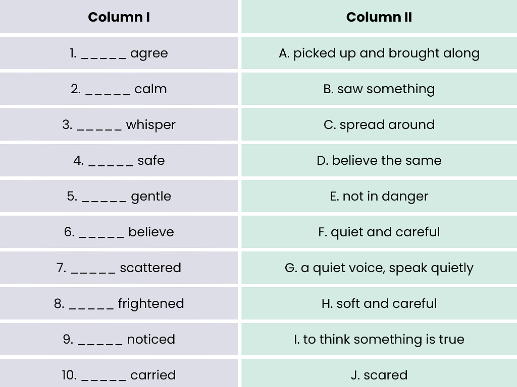 Worksheet and Solutions: Vocabulary - 1 | Worksheets with solutions for Class 2