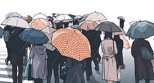 people going to work in the rain