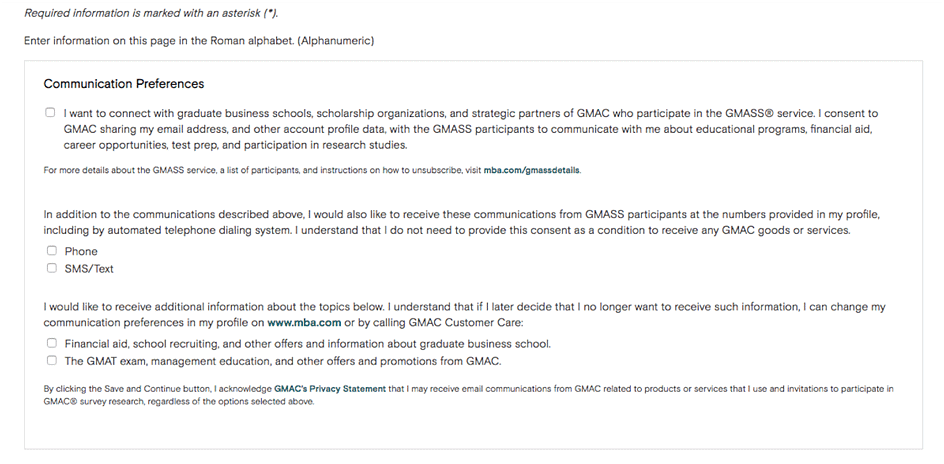 Communication preferences page
