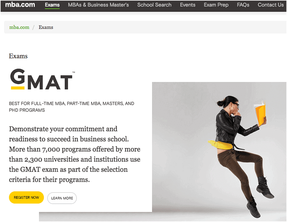 GMAT exam homepage