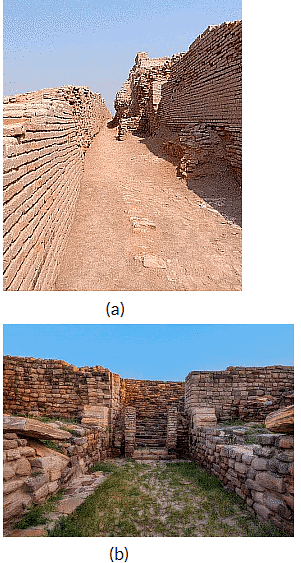 Figure 2.4 (a) Drainage system of Mohenjo-daro (b) Bricks wall of Harappa