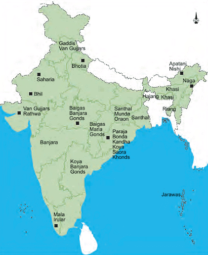 Location of some Tribal Groups of India