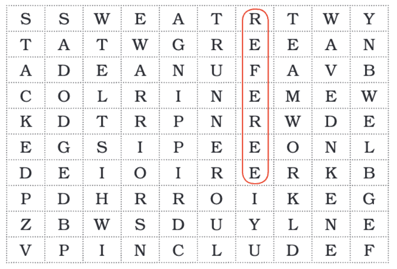 A. Some words from the story are hidden in the word grid below. One word has been done for you. Find at least six words in the box.