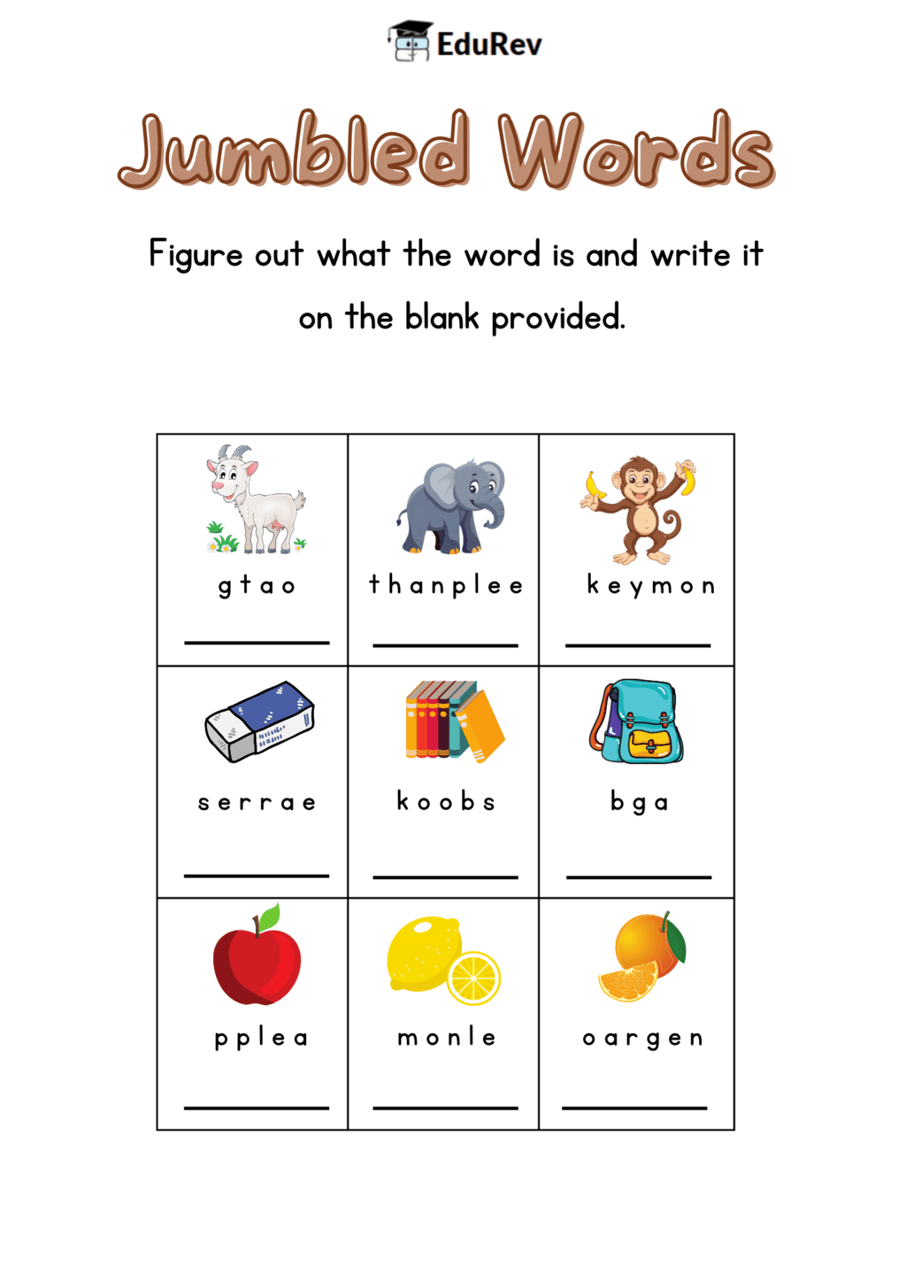 Printable Activity: Reattangement of Words (Jumbled Words) | English Grammar for Class 6