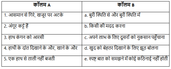 Worksheet Solutions: मुहावरे और लोकोक्तियाँ | Hindi Grammar for Class 6