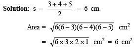 Class 9 Maths Chapter 10 Previous Year Questions - Heron`s Formula