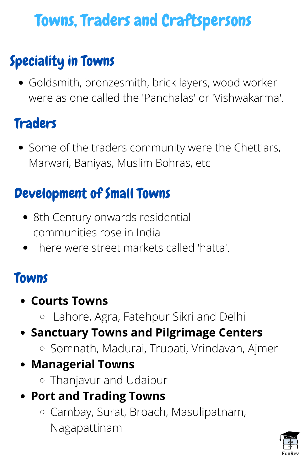 Mindmap: Towns, Traders and Craftspersons | Class 6 to 12 NCERT Mindmaps for UPSC Preparation