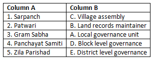 Worksheet Solutions: Local Government in Rural Areas | Social Studies (SST) Class 6