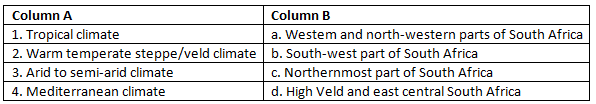 Worksheet with Solutions: South Africa: Geographical Features | Footprints Class 7: Book Solutions, Notes & Worksheets