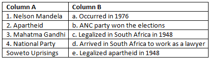 Worksheet with Solutions: History of South Africa: Apartheid and After | Footprints Class 7: Book Solutions, Notes & Worksheets