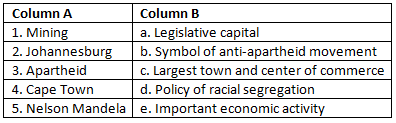 Worksheet with solutions: South Africa: Society, Culture and Economy | Footprints Class 7: Book Solutions, Notes & Worksheets
