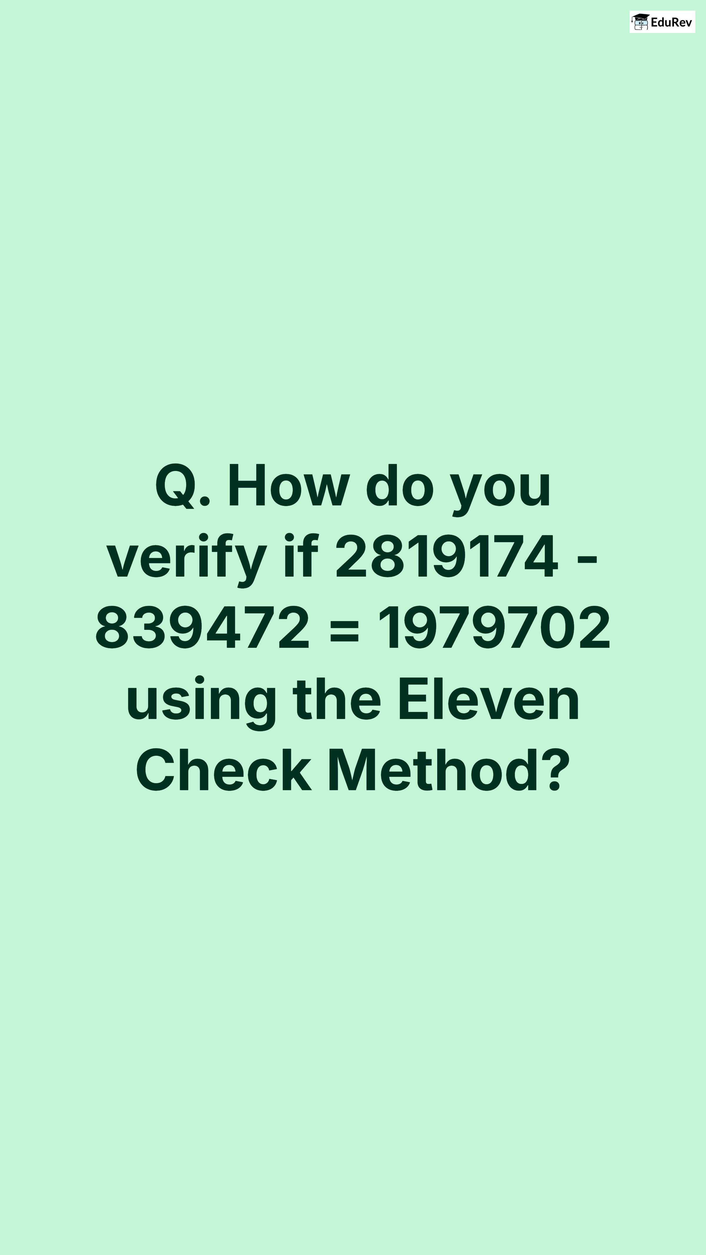 Flashcards: Eleven Check Method Flashcard - Improve Your Calculations ...