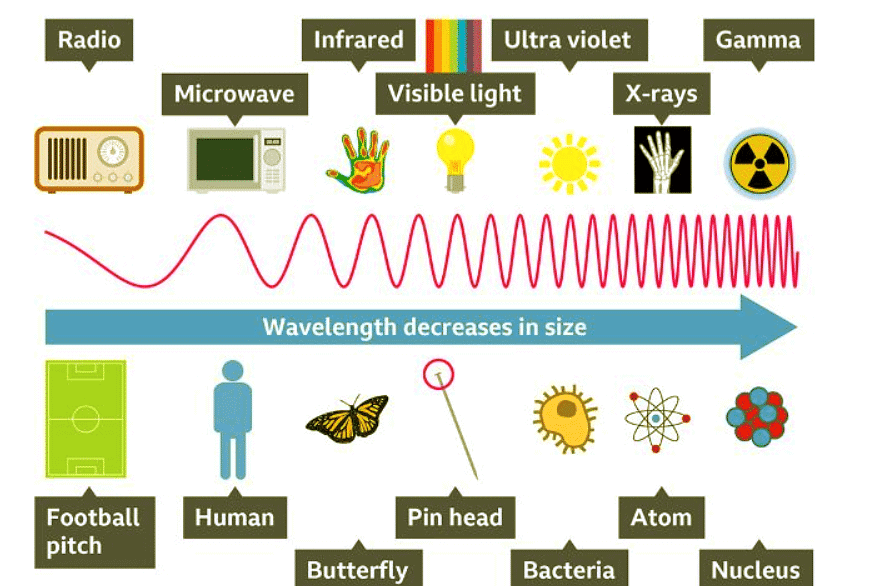 Each region of the electromagnetic (EM) spectrum has a range of wavelengths associated with it. Radio waves have the longest wavelengths and gamma rays have the shortest wavelengths.