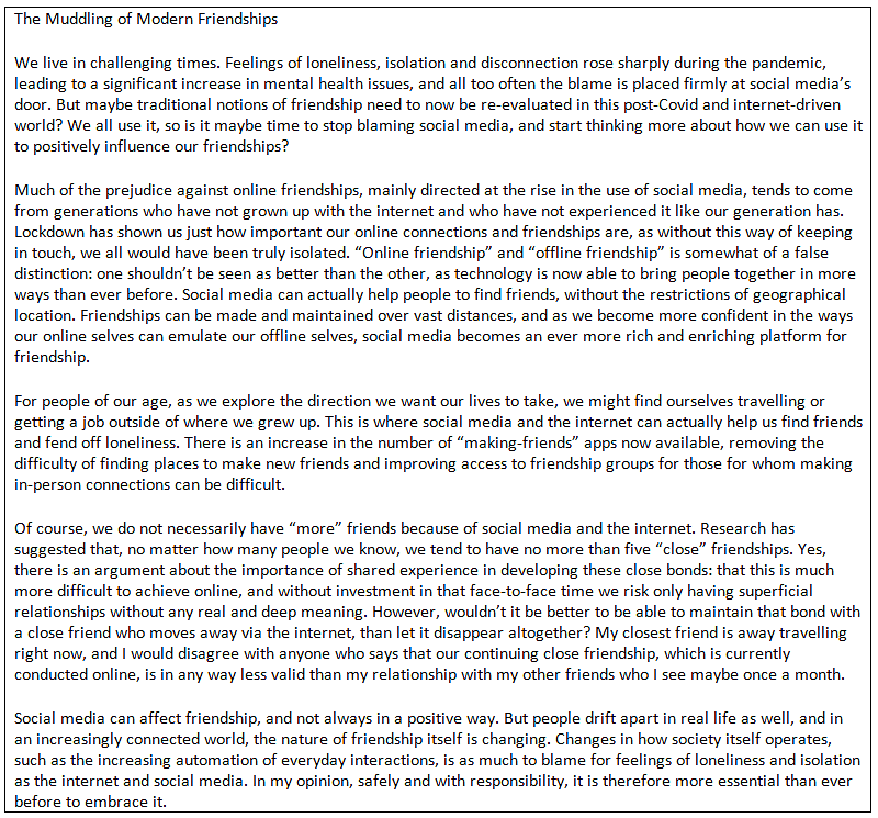 Question 1 Demo Answer: Article | English Language for GCSE/IGCSE - Class 10
