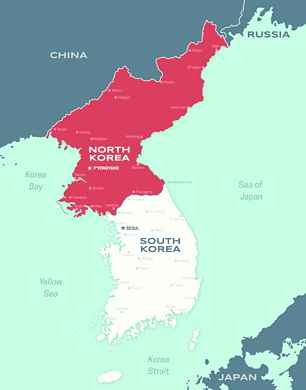 A map showing how Korea was divided in 1945